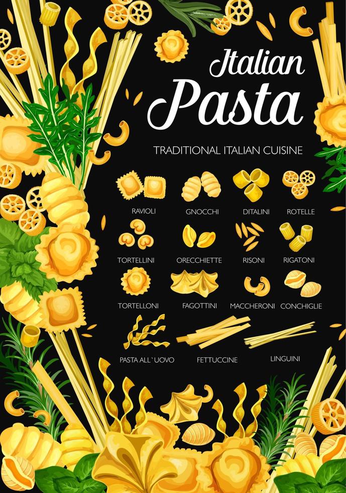 italiensk kök pasta, premie restaurang meny vektor