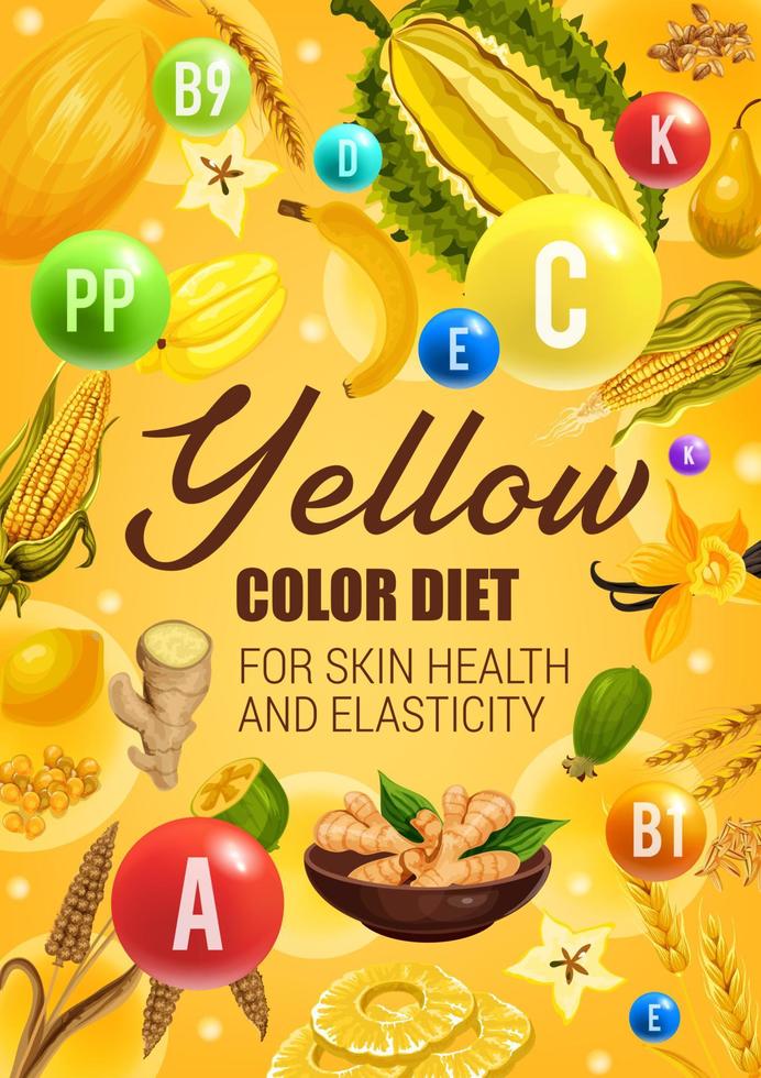 Farbdiät gelbes Obst, Gemüse und Getreide vektor