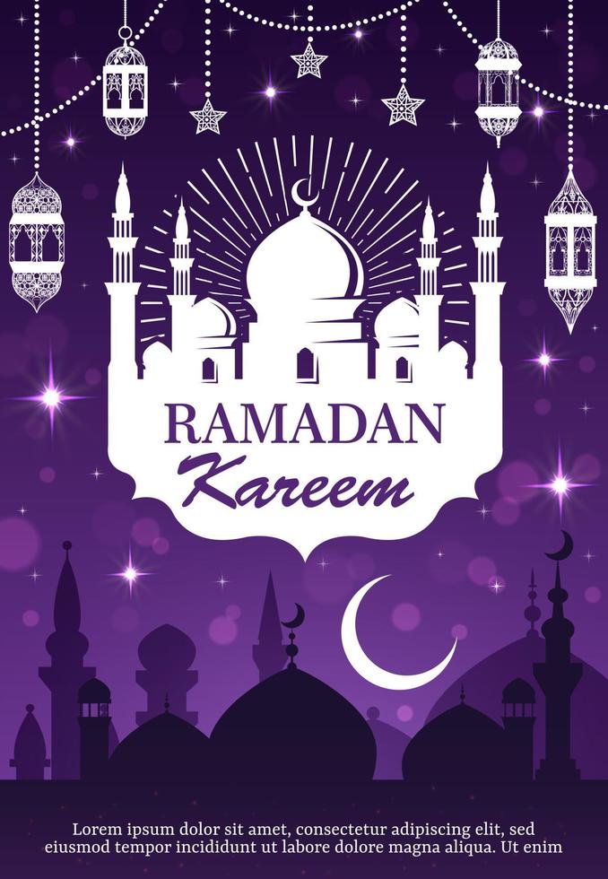 ramadan kareem muslim moské, lykta och måne vektor