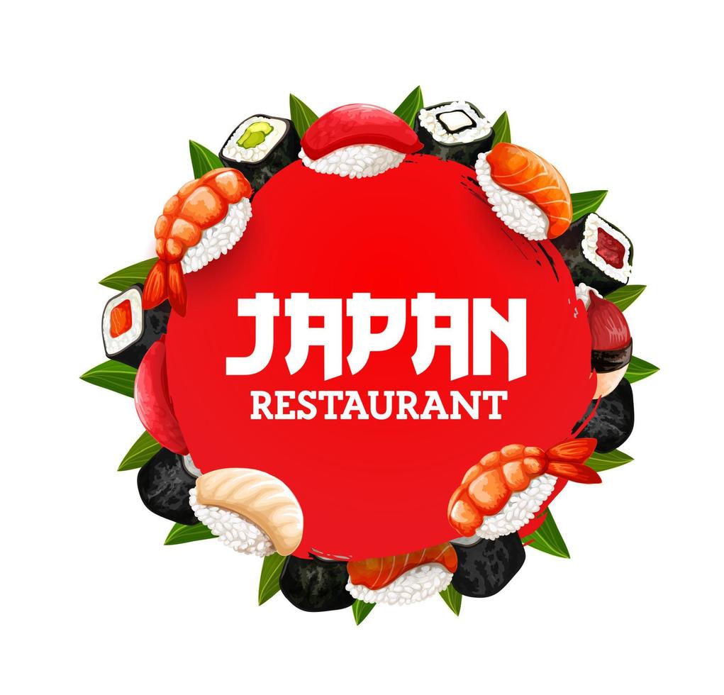 japansk sushi och rullar, asiatisk mat bar meny vektor