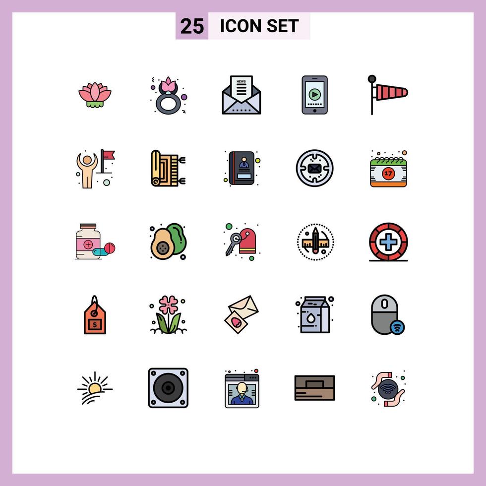 satz von 25 modernen ui symbolen symbole zeichen für fallschirm vedio e-mail spielen telefon editierbare vektordesignelemente vektor
