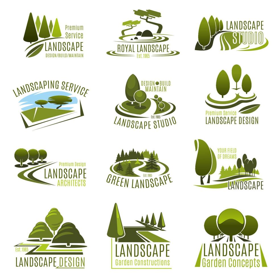 landskap design företag ikon med grön träd vektor