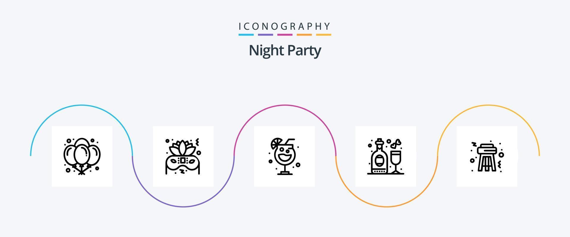 Night Party Line 5 Icon Pack inklusive. Nacht. Party. Schemel. Party vektor