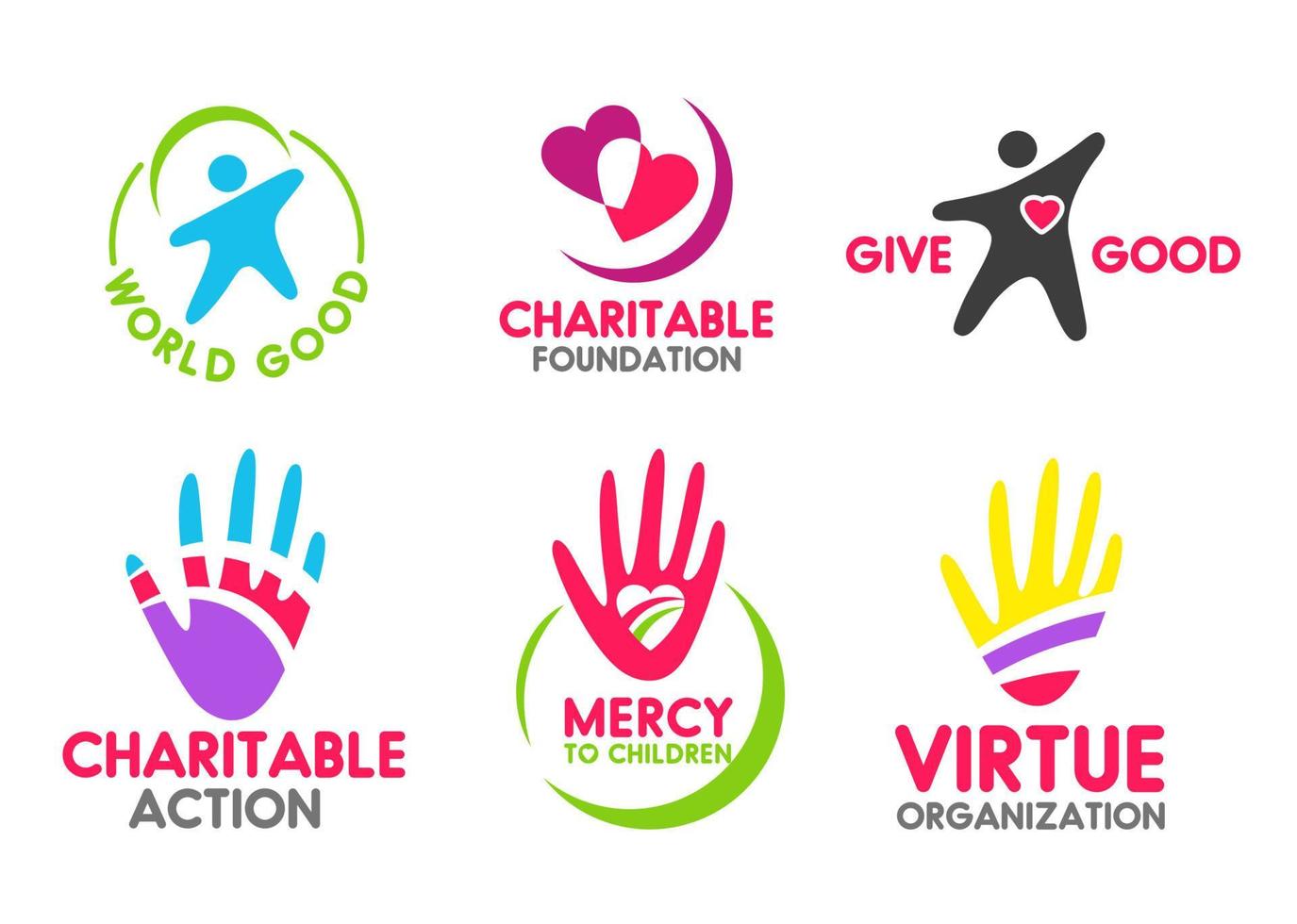 Symbole der Wohltätigkeitsstiftung mit Völkern und Händen vektor
