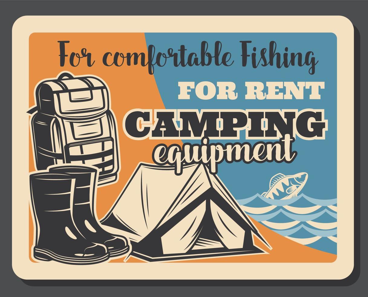 fiske camping vektor årgång affisch
