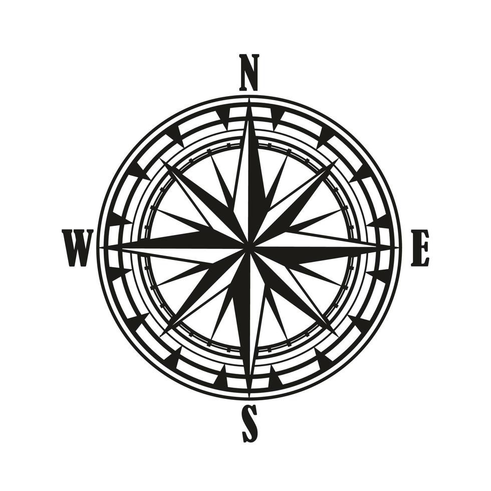årgång kompass vind reste sig ikon vektor