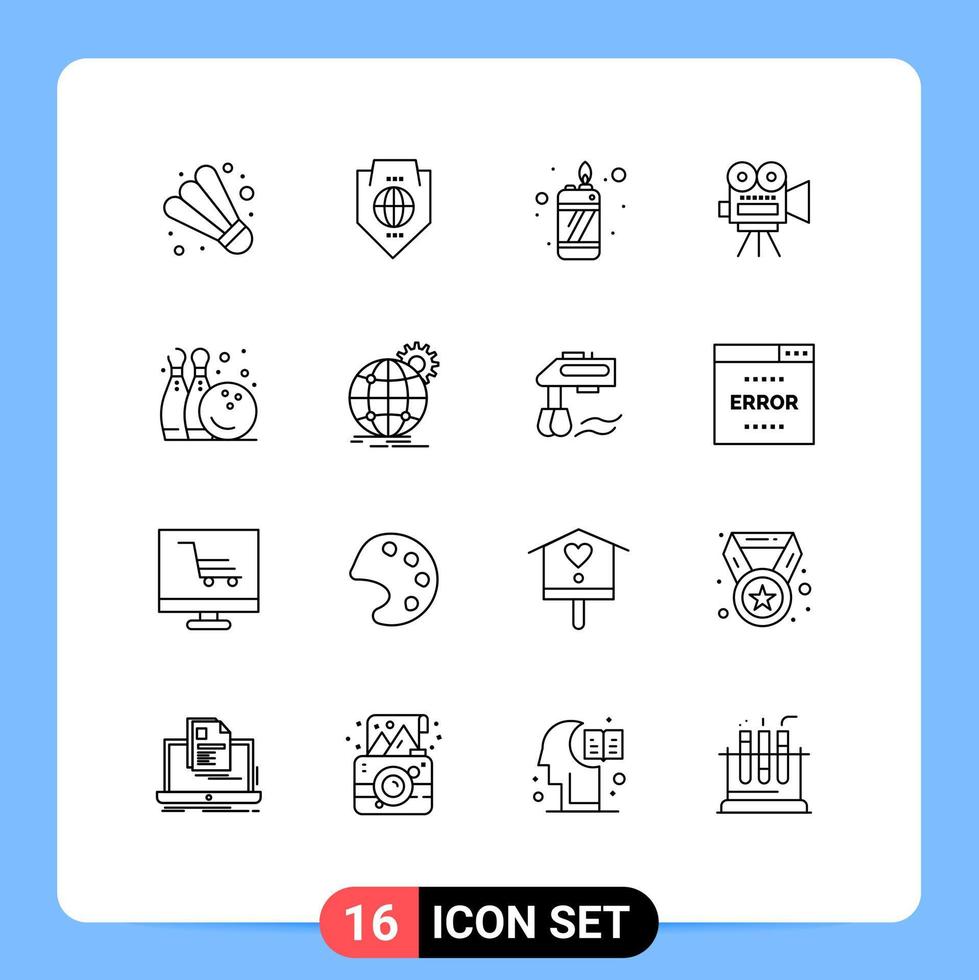 stock vektor ikon packa av 16 linje tecken och symboler för spel bowling tall brand utbildning movi redigerbar vektor design element