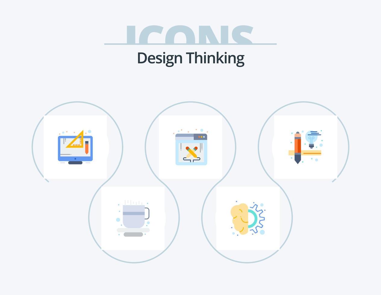 design tänkande platt ikon packa 5 ikon design. kreativ. programvara. kreativ. design arbete. tänkande vektor
