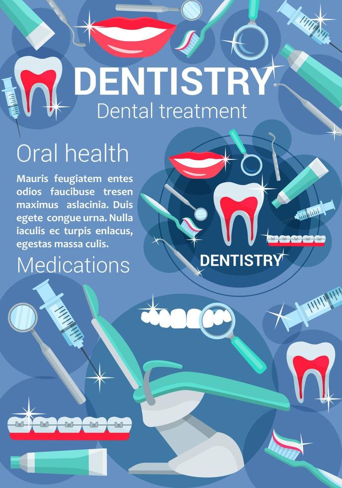 tandvård behandling vektor affisch dental tillbehör