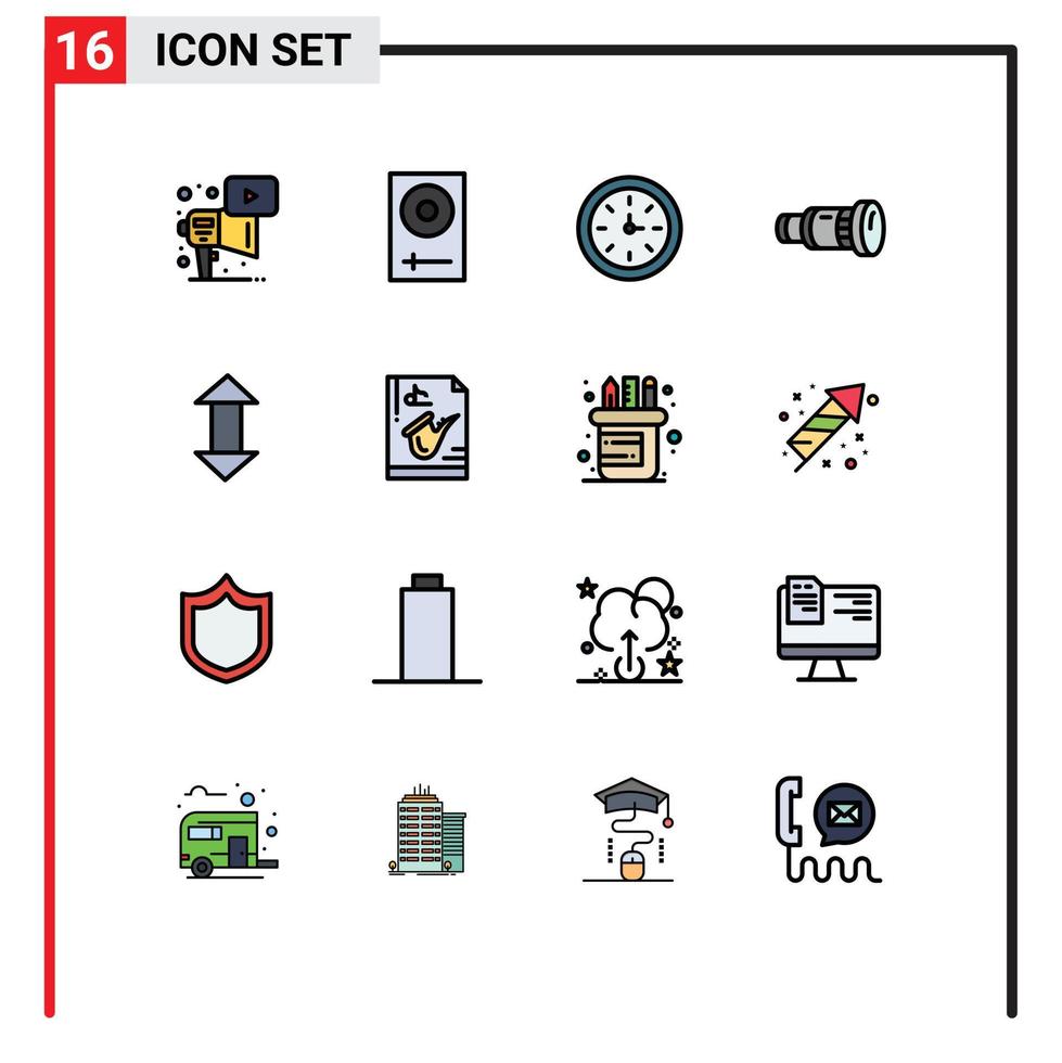 platt Färg fylld linje packa av 16 universell symboler av media kamera mixer videokamera verktyg redigerbar kreativ vektor design element