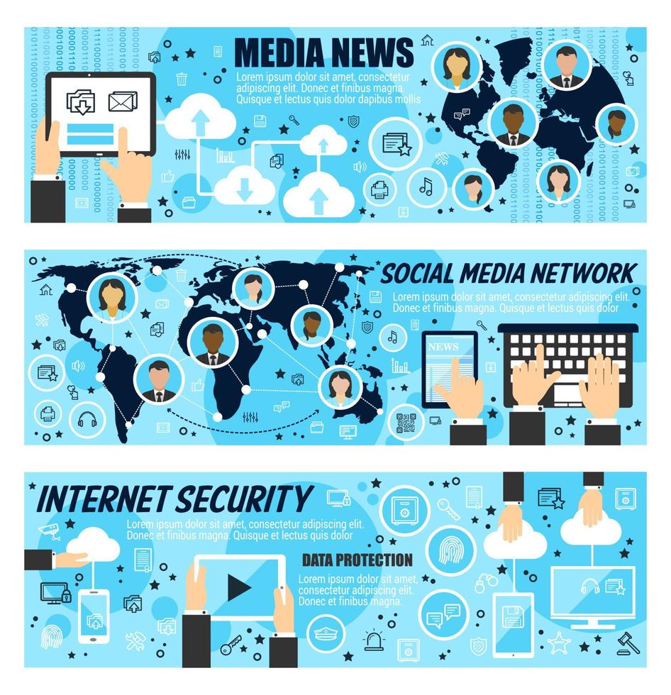 social media nätverk och internet Nyheter banderoller vektor