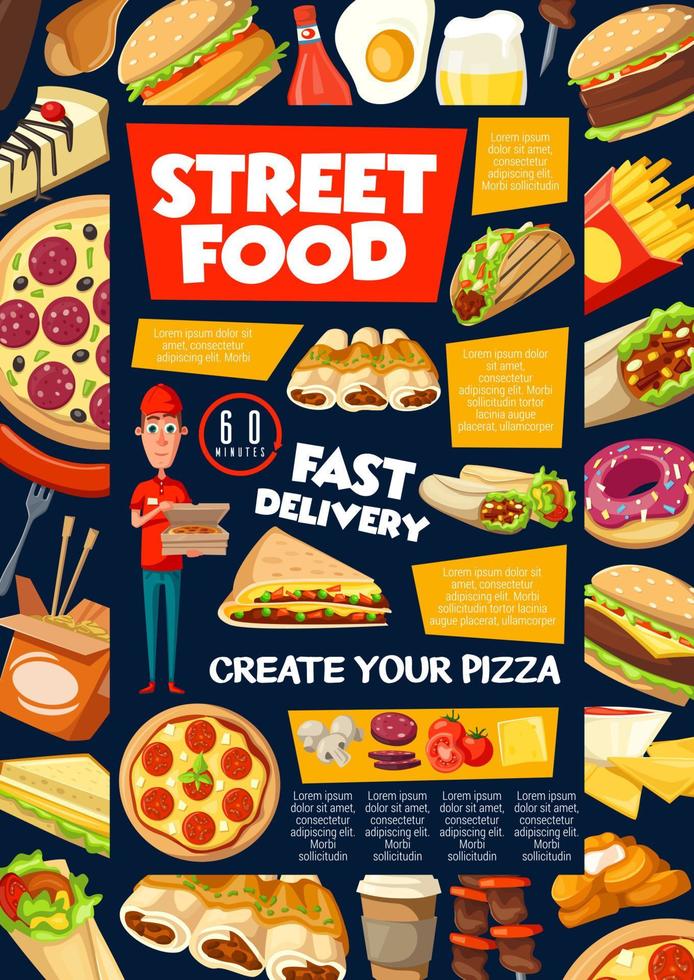 Street- und Fast-Food-Snackmenü, Lieferservice vektor