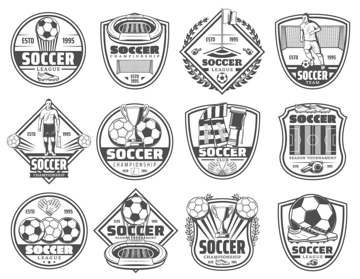 fotboll eller fotboll sport heraldisk ikoner vektor