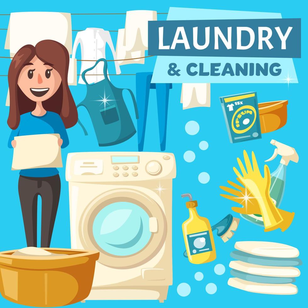 tvätt och rengöring service vektor affisch