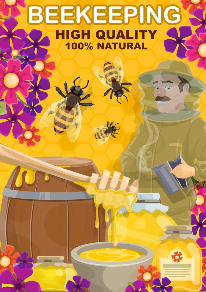 biodling honung och apiarist man, vektor