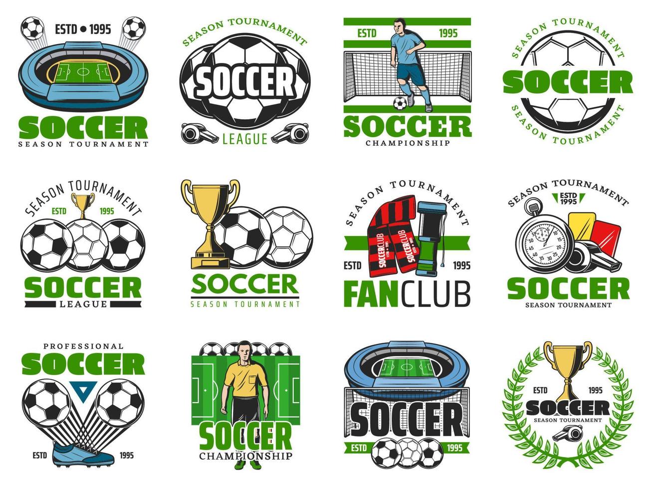 fotboll vinnare kopp och fotboll boll emblem design vektor