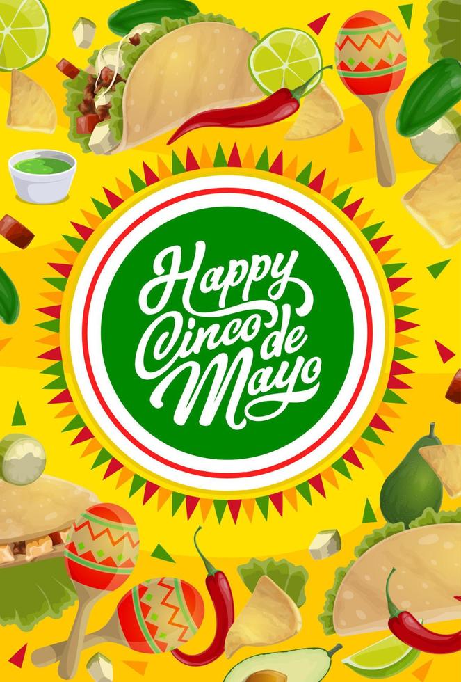 cinco de mayo mexikanisches feiertagsessen und maracas vektor