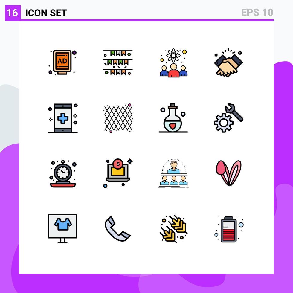 stock vektor ikon packa av 16 linje tecken och symboler för app muslim kunskap arbetstagare hand handslag redigerbar kreativ vektor design element