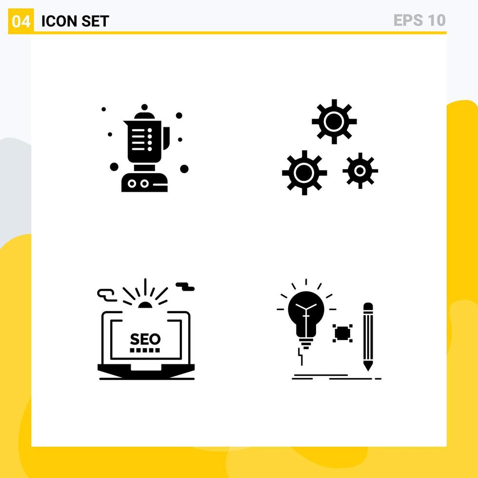 4 solides Glyphenpaket der Benutzeroberfläche mit modernen Zeichen und Symbolen des Konfigurationsservices für Mixereinstellungen Web-editierbare Vektordesign-Elemente vektor