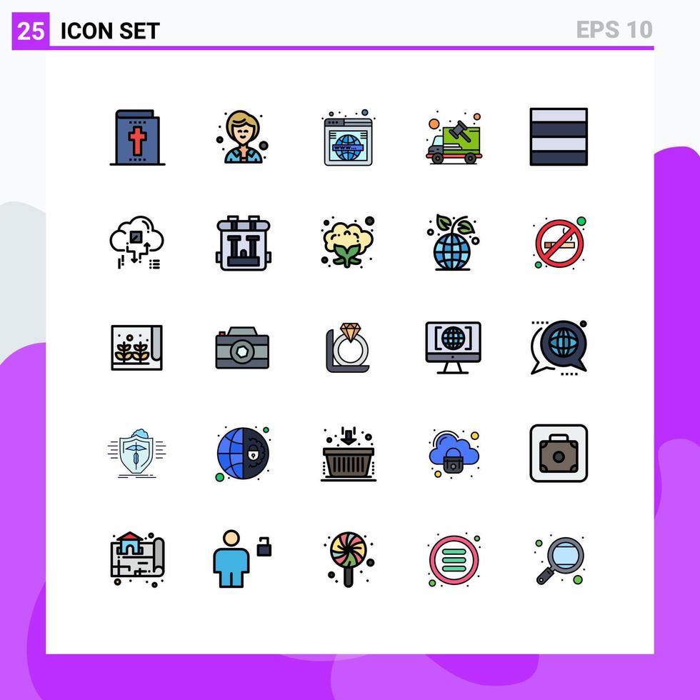 uppsättning av 25 kommersiell fylld linje platt färger packa för moln rutnät webb domstol rättvisa redigerbar vektor design element
