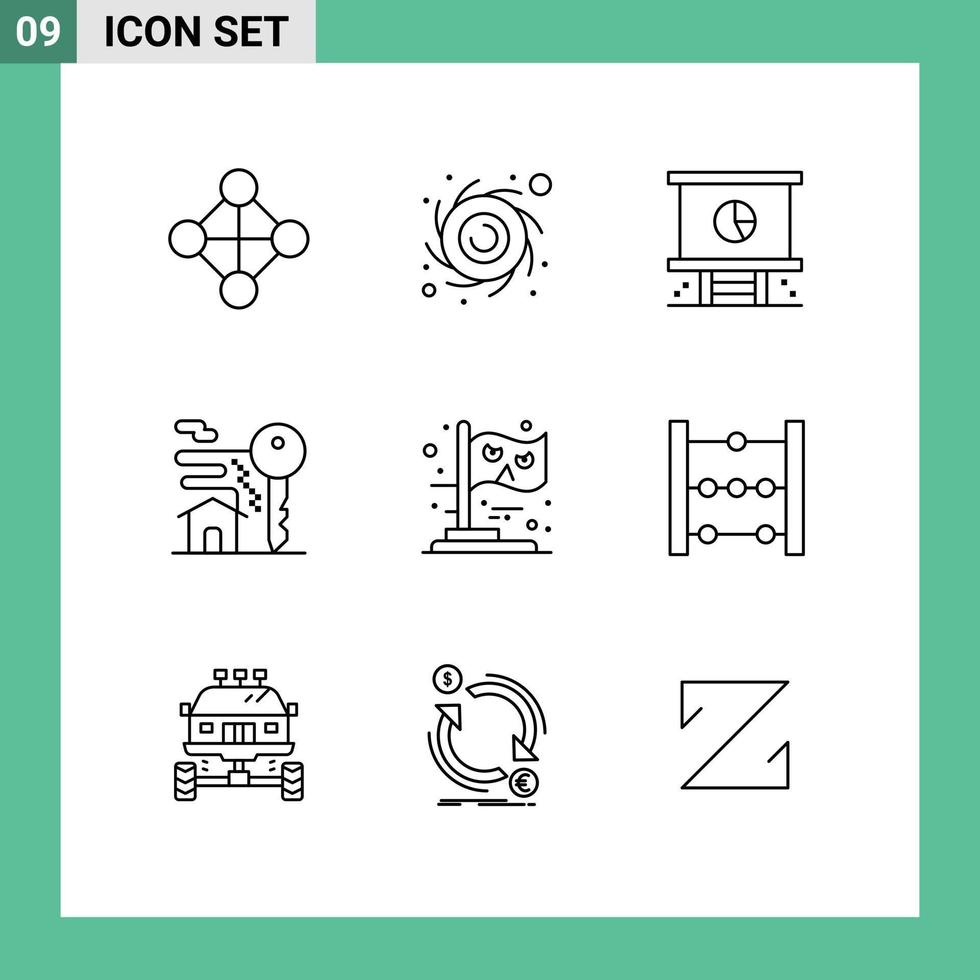 Gruppe von 9 umreißt Zeichen und Symbole für Schlüssel editierbare Vektordesign-Elemente der Parteiflagge von Unternehmensimmobilien vektor