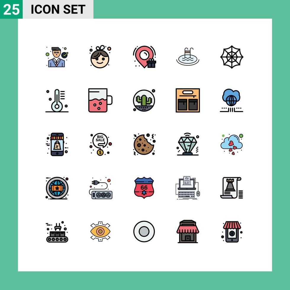 Aktienvektor-Icon-Pack mit 25 Zeilenzeichen und Symbolen für Spider-Service neue bearbeitbare Vektordesign-Elemente des Schwimmhotels vektor