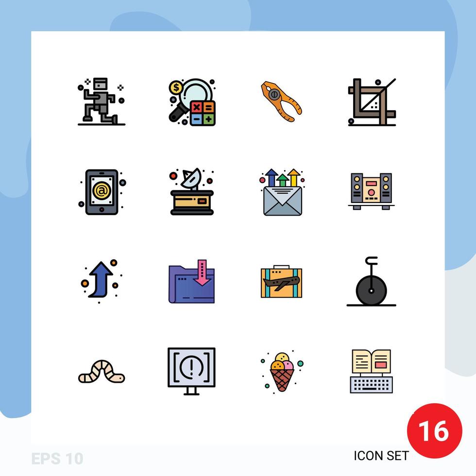 Gruppe von 16 flachen, farbgefüllten Linien, Zeichen und Symbolen für die Programmierung von Design-Pinzetten-Schnittwerkzeugen, editierbare kreative Vektordesign-Elemente vektor