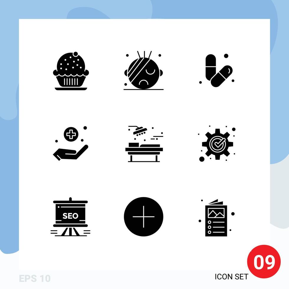 uppsättning av 9 modern ui ikoner symboler tecken för rum sjukhus Gym tecken Handvård redigerbar vektor design element