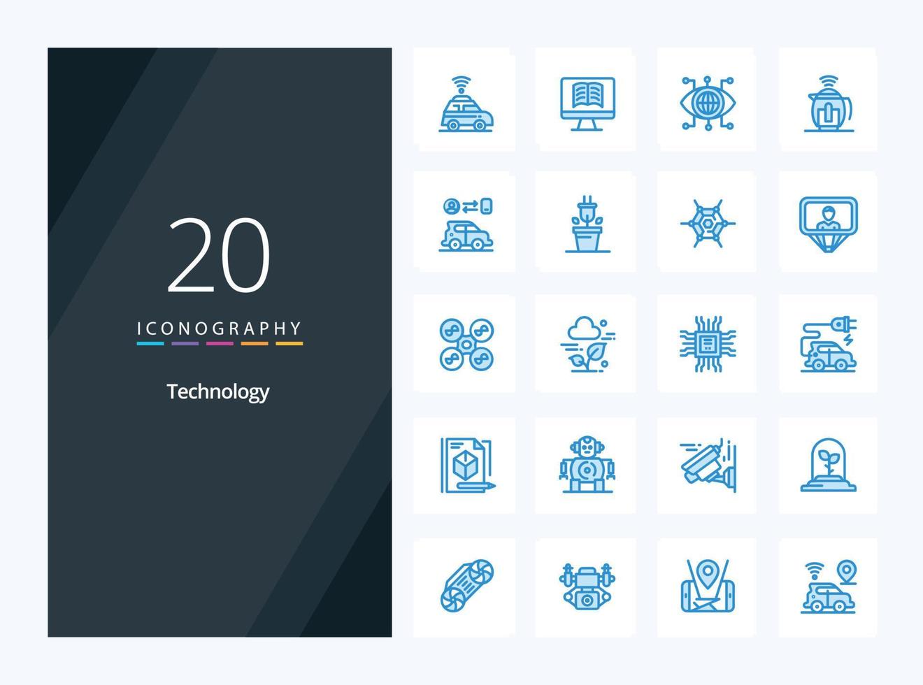20 teknologi blå Färg ikon för presentation vektor