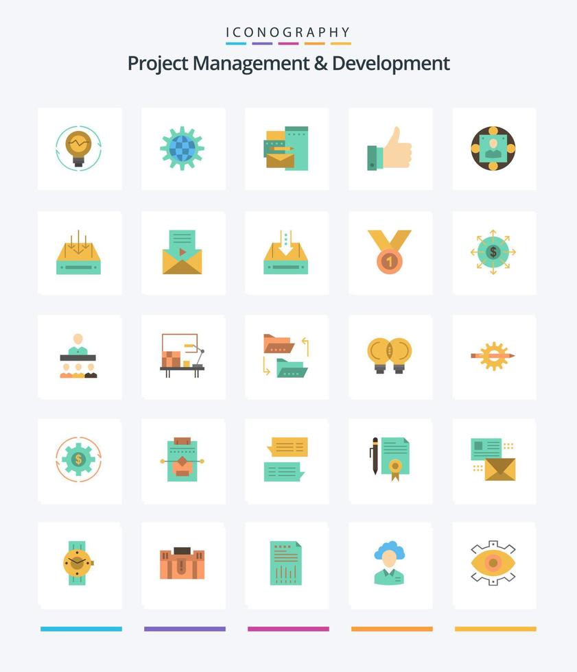 kreatives Projektmanagement und Entwicklung 25 Flat Icon Pack wie Corporate. Branding. Geschäft. Werbung. arbeiten vektor