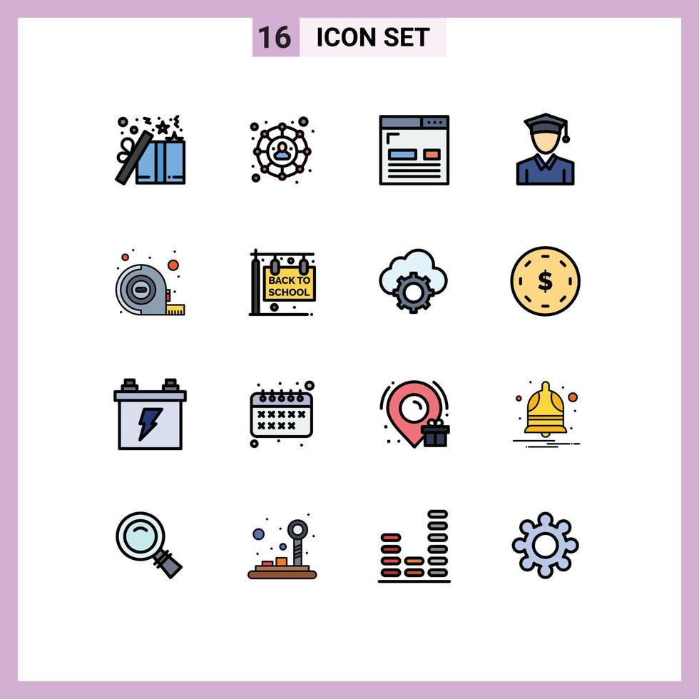 mobil gränssnitt platt Färg fylld linje uppsättning av 16 piktogram av tejp gradering kodning utbildning sida redigerbar kreativ vektor design element