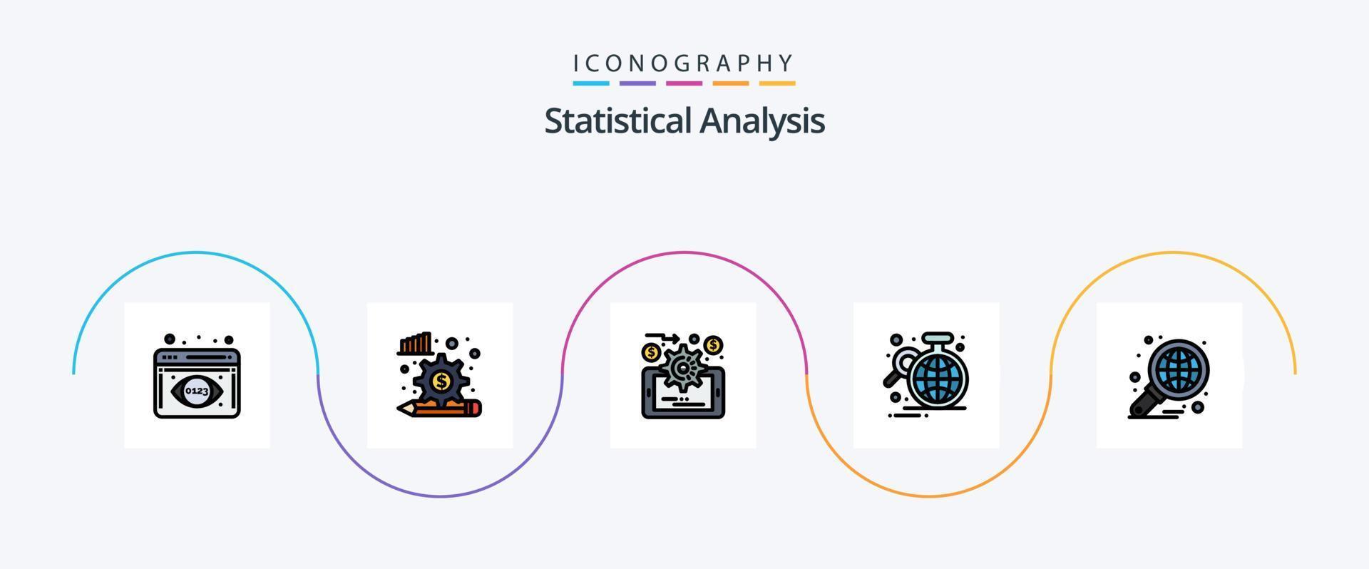 statistisk analys linje fylld platt 5 ikon packa Inklusive global. analys. data förvaltning. statistisk. data vektor