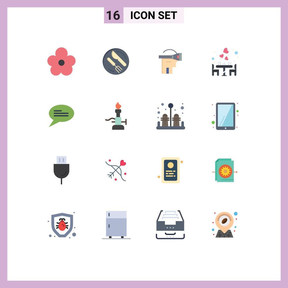 Aktienvektor-Icon-Pack mit 16 Zeilenzeichen und Symbolen für Chat-Essen, virtuelles Abendessen, Paar, editierbares Paket kreativer Vektordesign-Elemente vektor