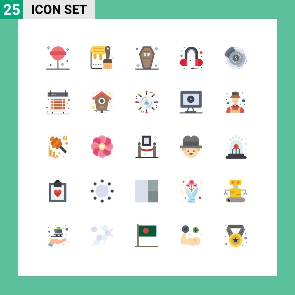 uppsättning av 25 vektor platt färger på rutnät för budget ljud skrin huvud telefon halloween redigerbar vektor design element