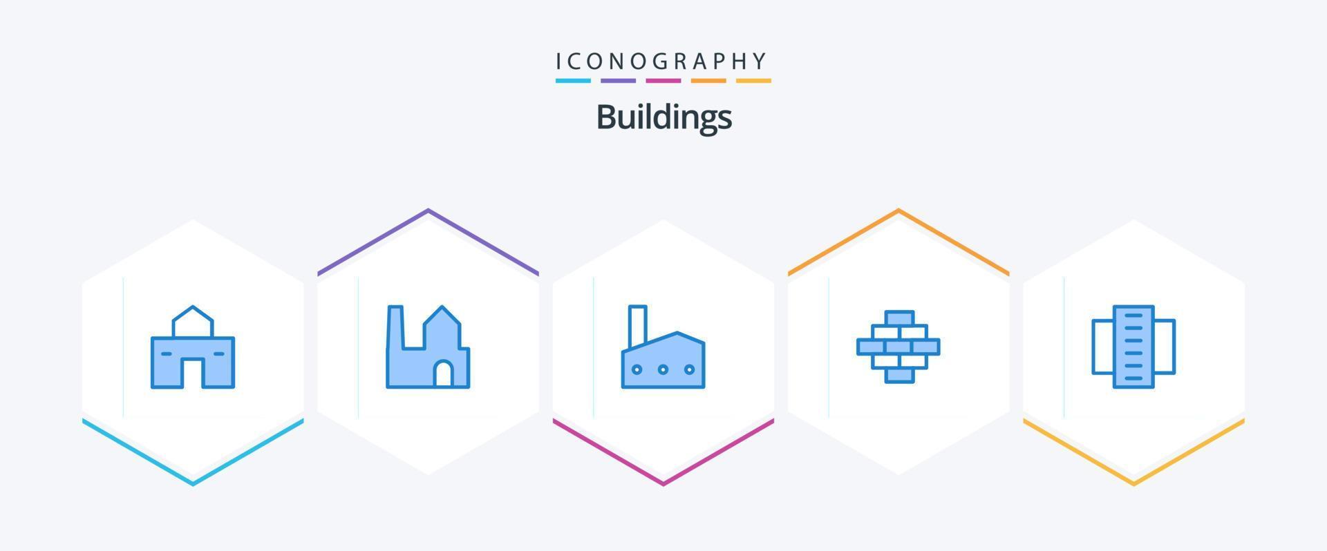 byggnader 25 blå ikon packa Inklusive lägenheter. byggnad. industri. tegelstenar. industri vektor