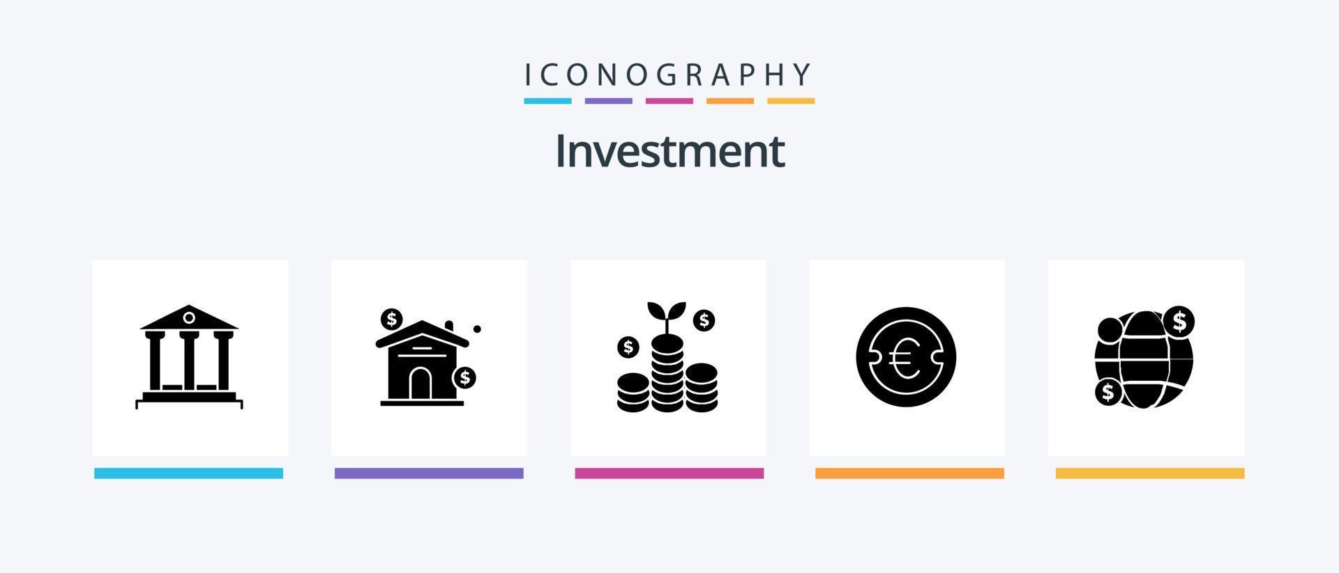 Investment Glyph 5 Icon Pack inklusive Investition. Geld. Geschäft. Anlage. Euro. kreatives Symboldesign vektor