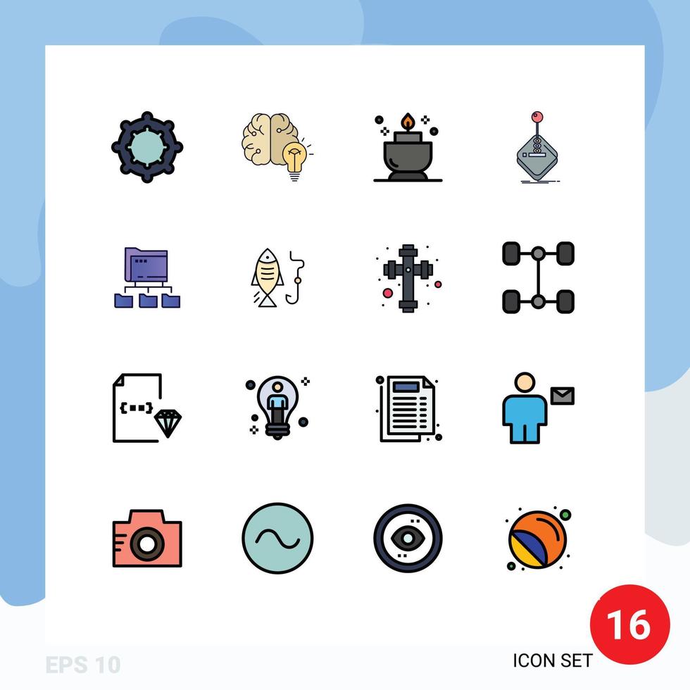 Stock-Vektor-Icon-Pack mit 16 Zeilenzeichen und Symbolen für Netzwerkordner Spa-Stick-Gaming editierbare kreative Vektordesign-Elemente vektor