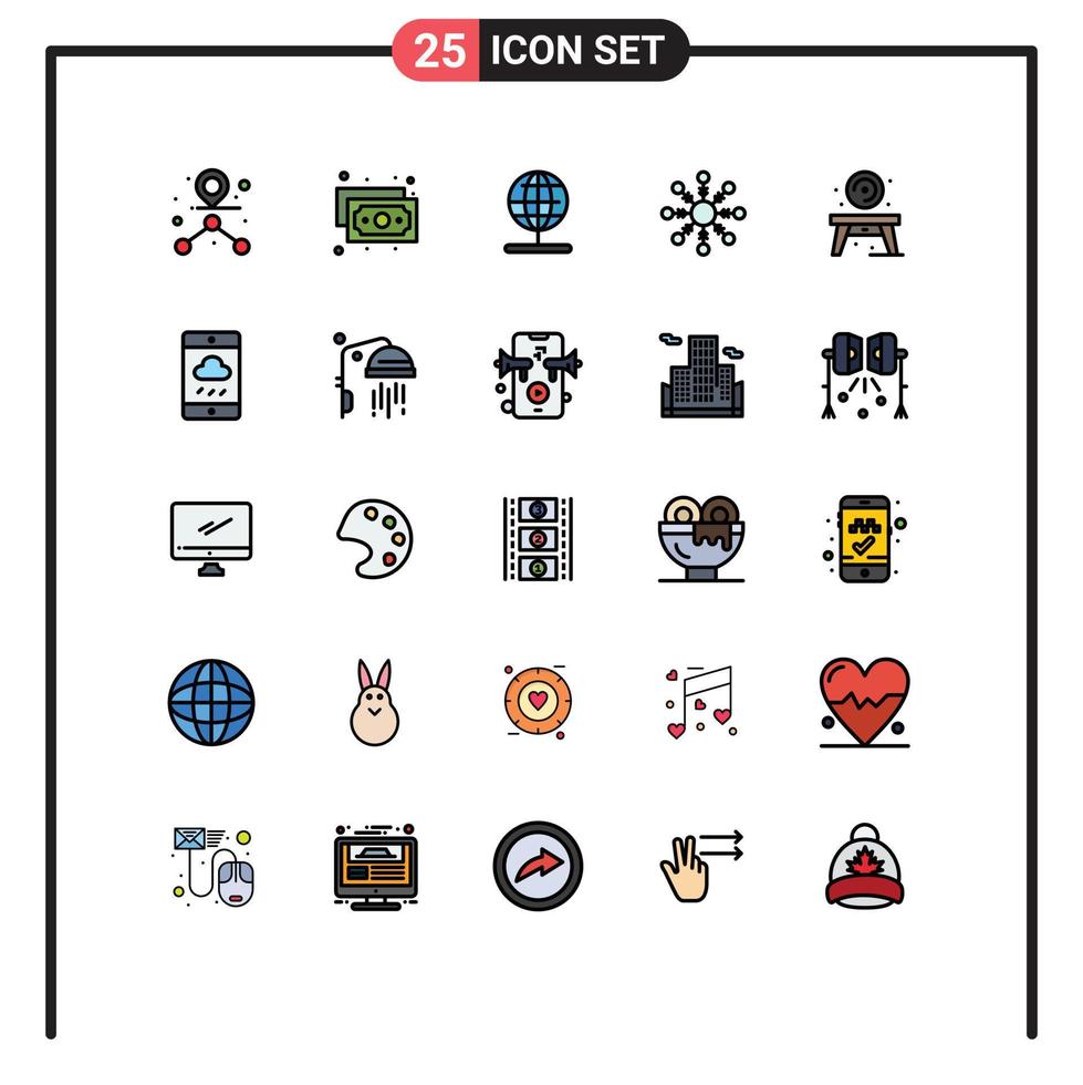 Stock Vector Icon Pack mit 25 Linienzeichen und Symbolen für Smartphone-Tischständer Living Snowflake editierbare Vektordesign-Elemente