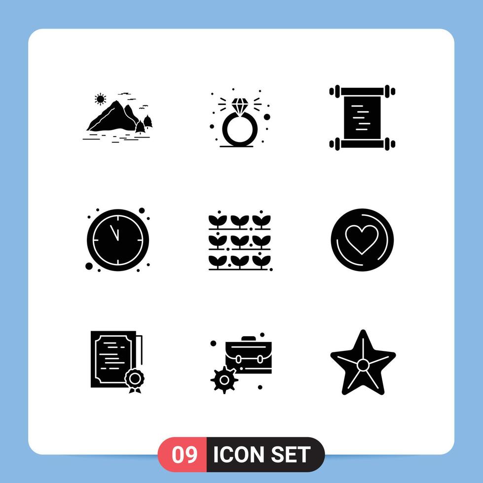 Satz von 9 modernen ui-Symbolen Symbole Zeichen für Pflanzenzüchter Geschichte Landwirtschaft Countdown editierbare Vektordesign-Elemente vektor
