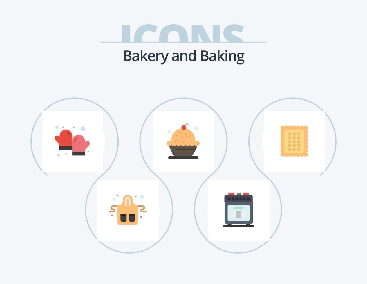 Backen flach Icon Pack 5 Icon Design. Kuchen. cremig. Kochen. Kuchen. Handschuh vektor