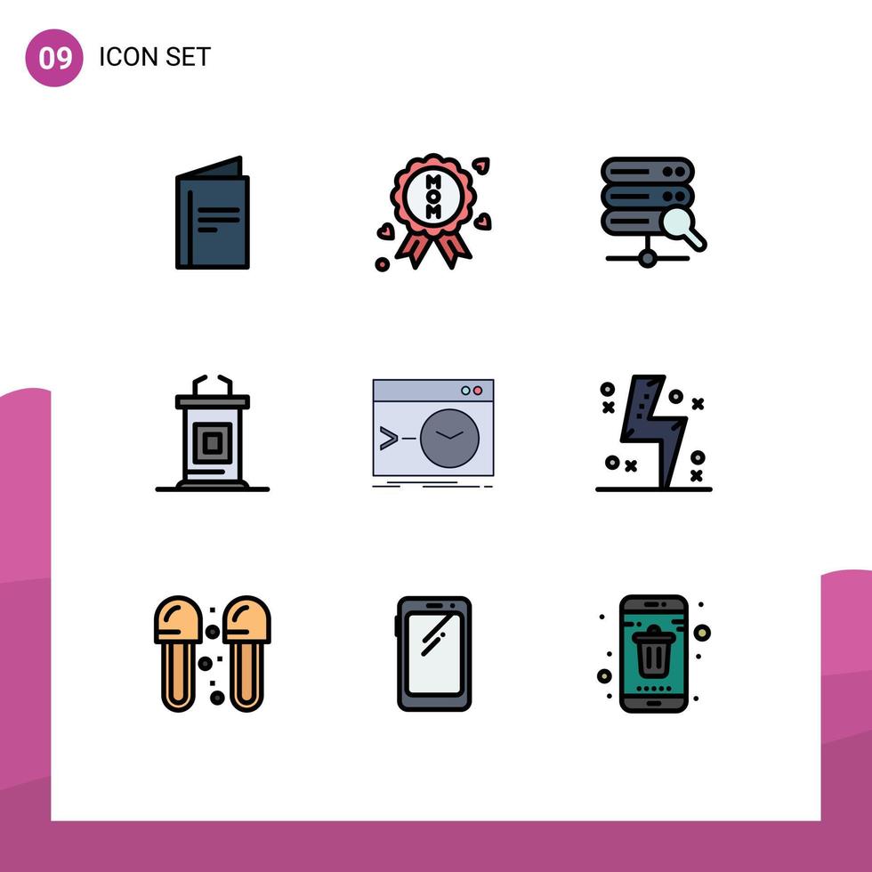 modern uppsättning av 9 fylld linje platt färger och symboler sådan som programvara kommando server administration möte redigerbar vektor design element