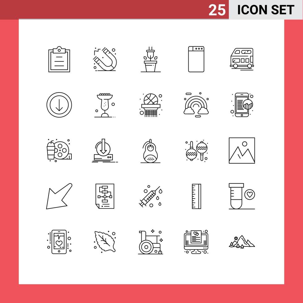 universell ikon symboler grupp av 25 modern rader av ladda ner pil teknologi fordon tränare redigerbar vektor design element