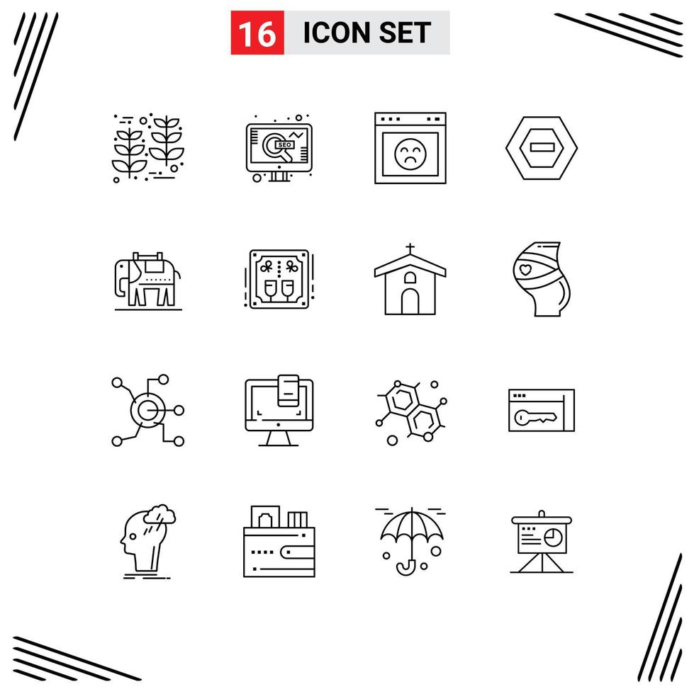 satz von 16 modernen ui-symbolen symbolzeichen für amerikanischen datenbrowser minus hexagon editierbare vektordesignelemente vektor