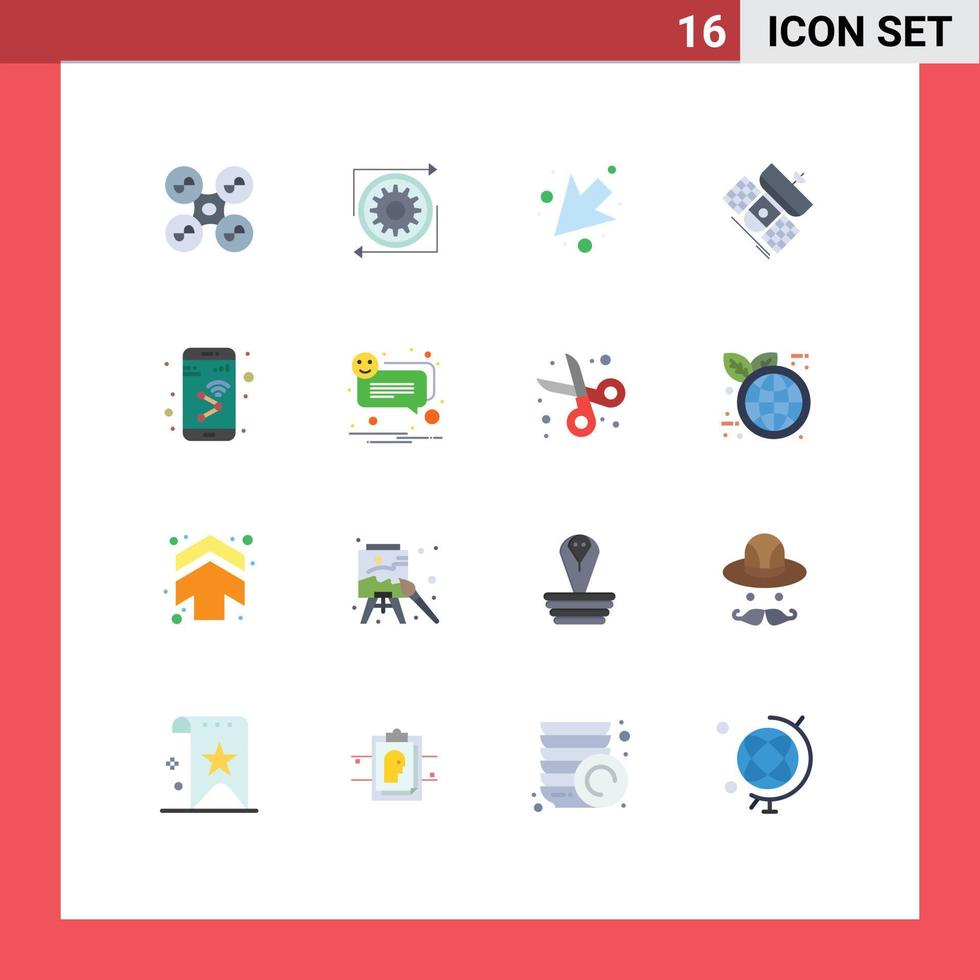 Gruppe von 16 flachen Farbzeichen und Symbolen für App-Satellitenprozesskommunikationssendung editierbares Paket kreativer Vektordesignelemente vektor
