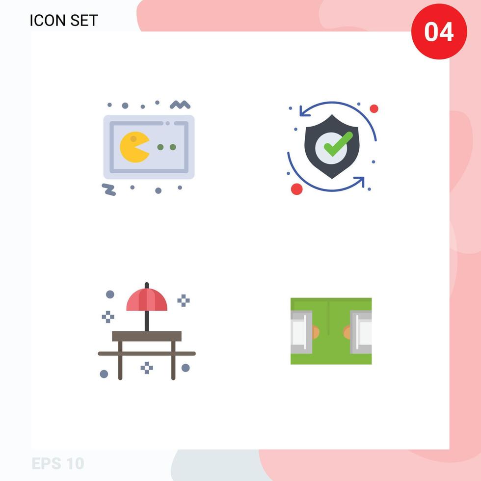 4 universelle flache Symbolzeichen Symbole der Pac-Man-Lösung Gamepad Safety Park editierbare Vektordesign-Elemente vektor