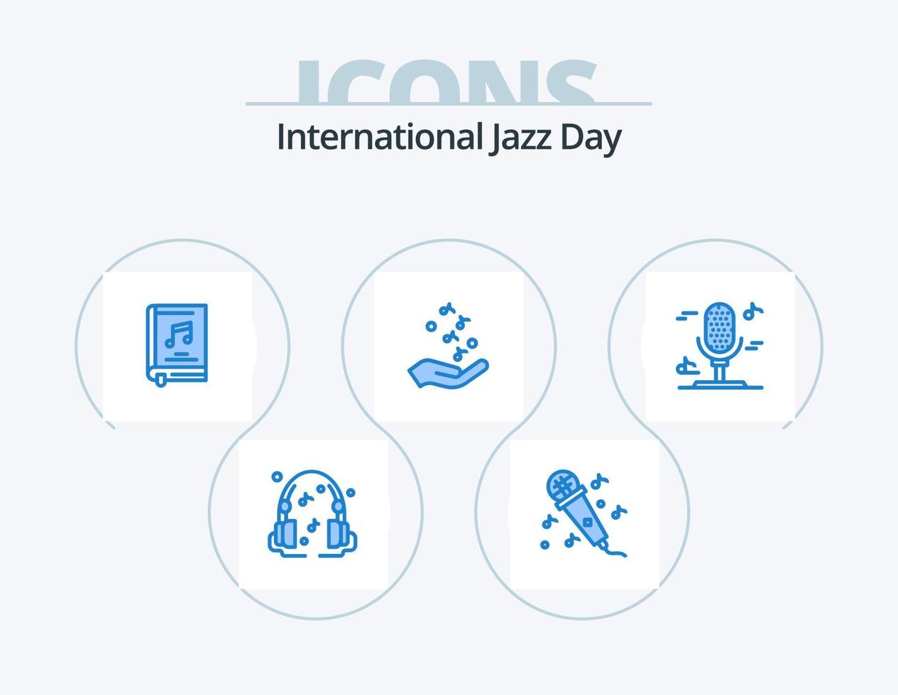 internationell jazz dag blå ikon packa 5 ikon design. . musik. näve. mikrofon. sten och rulla vektor