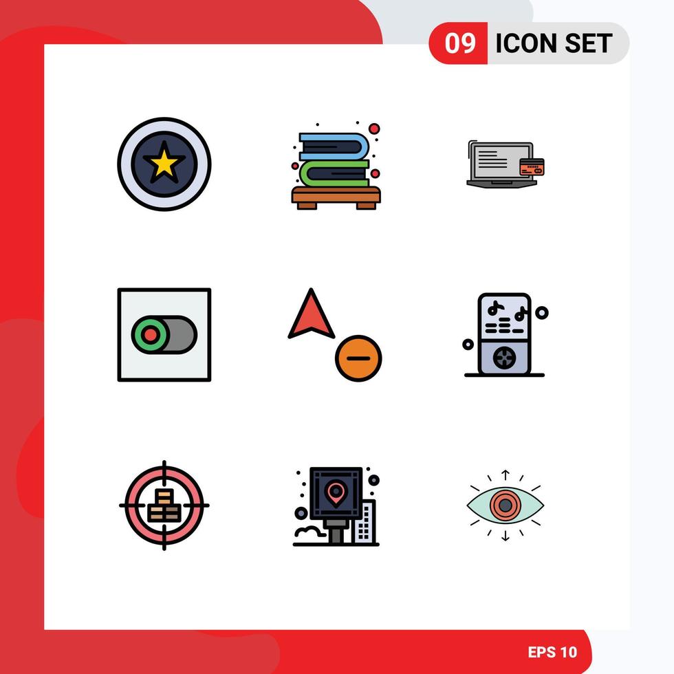 Satz von 9 Vektor-Filledline-Flachfarben auf Raster für Cursor minus Business-Toggle-Steuerung editierbare Vektordesign-Elemente vektor