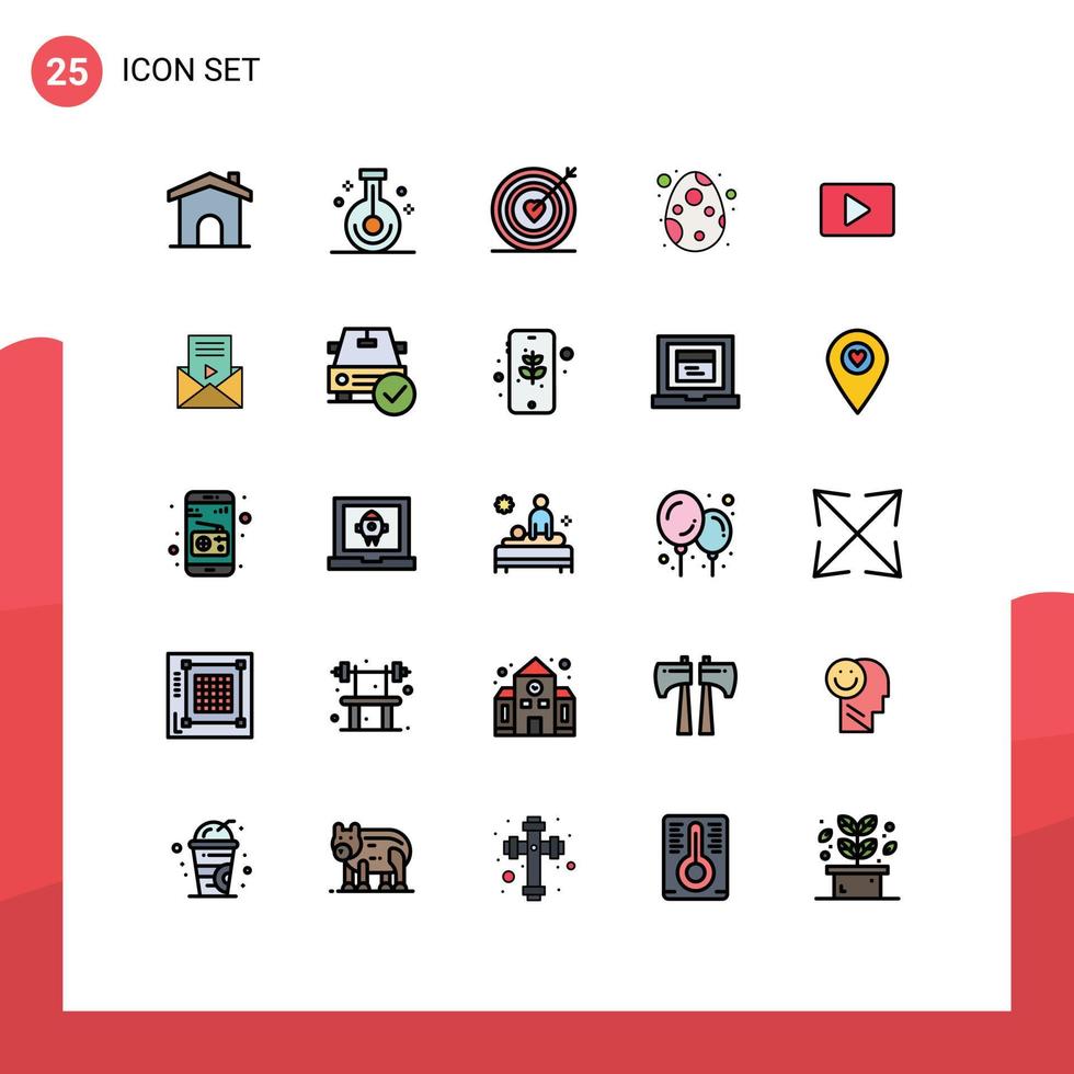 piktogram uppsättning av 25 enkel fylld linje platt färger av Youtube ägg vetenskap påsk bröllop redigerbar vektor design element