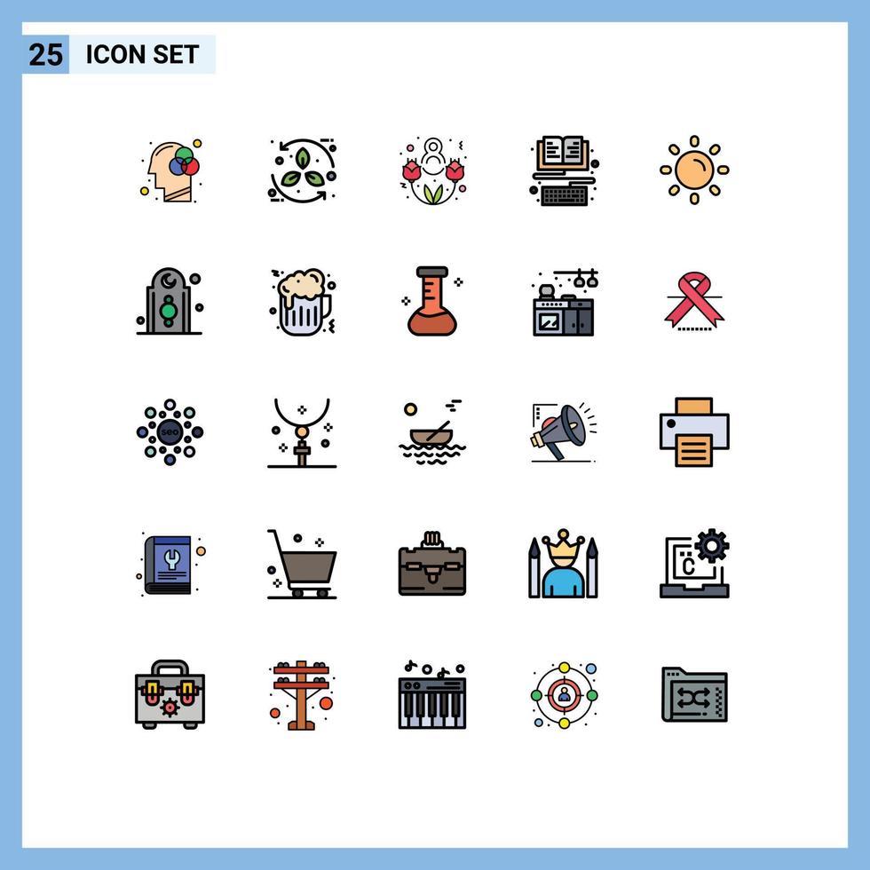 Aktienvektor-Icon-Pack mit 25 Zeilenzeichen und Symbolen für leichte Tastatur-Recycling-Bildungsbuch-editierbare Vektordesign-Elemente vektor