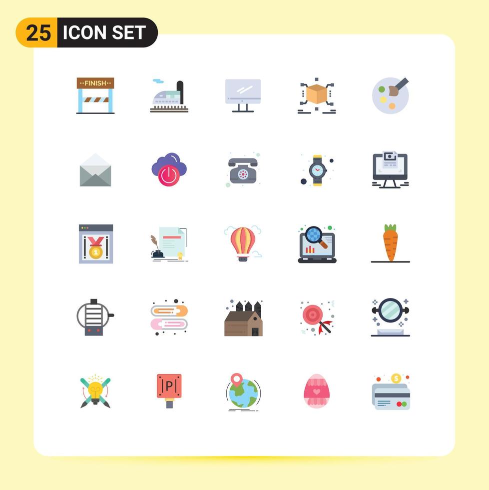 moderner Satz von 25 flachen Farben und Symbolen wie bearbeitbare Vektordesign-Elemente für Bildungsbox-Monitor-Puzzlewürfel vektor